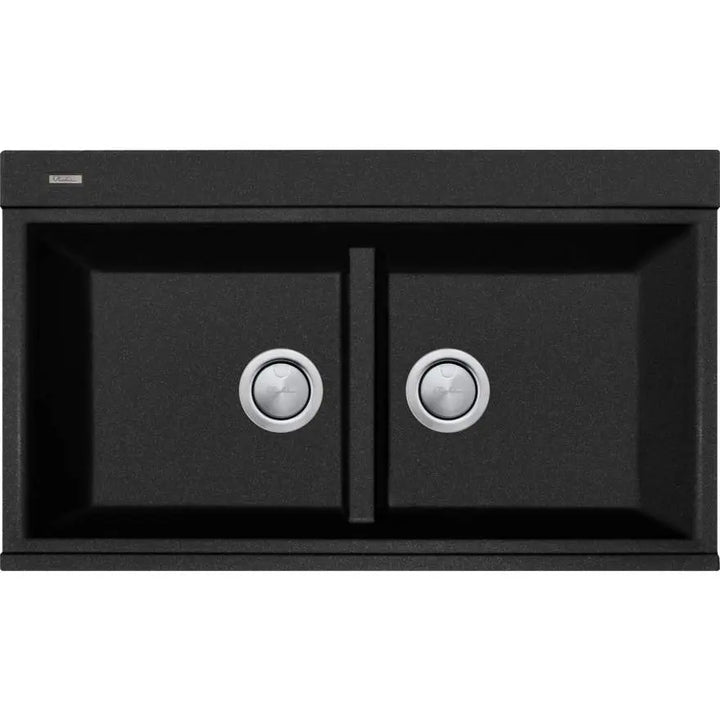 Santorini Black Double Bowl Topmount Sink With Glass Top Oliveri
