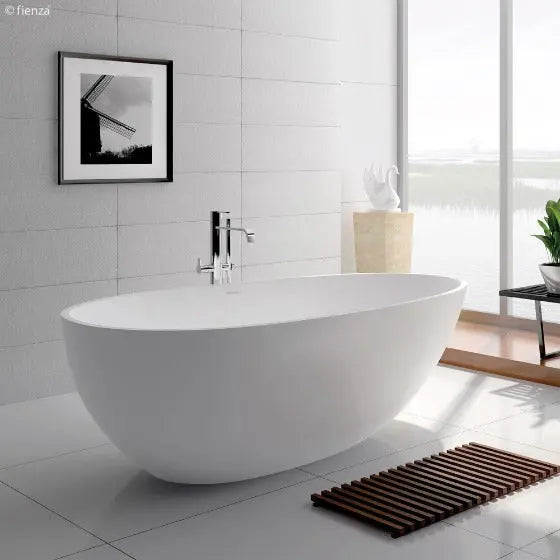 BAHAMA Matte White Cast Stone Bath 1500 &amp; 1685mm with overflow Fienza