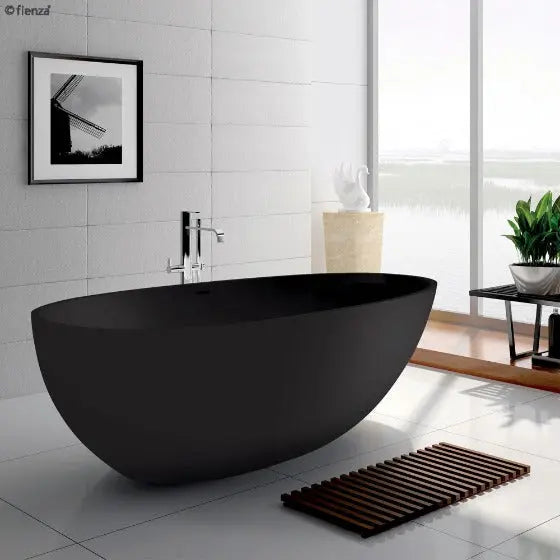BAHAMA Matte Black Cast Stone Bath 1700mm Fienza