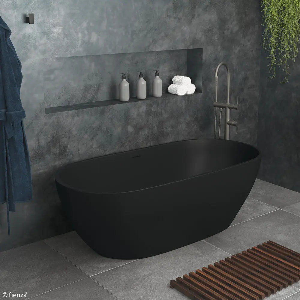 LUCIANA Matte Black Stone Bath 1500 &amp; 1690mm with overflow Fienza