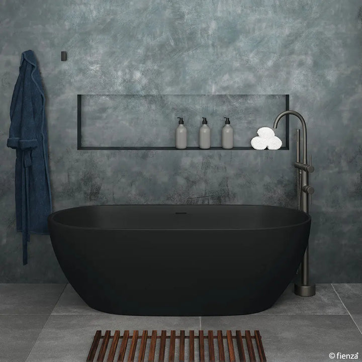 LUCIANA Matte Black Stone Bath 1500 &amp; 1690mm with overflow Fienza