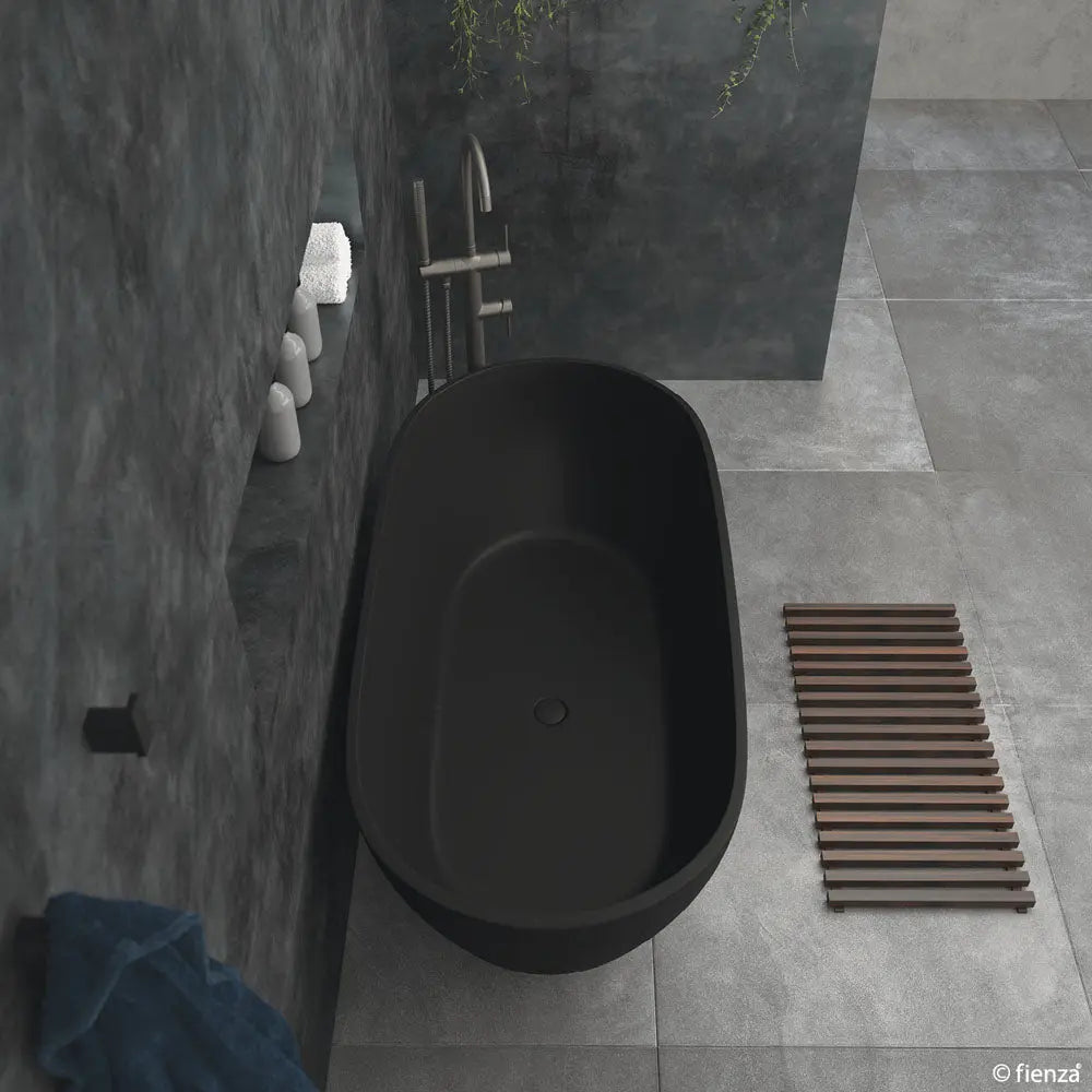 LUCIANA Matte Black Stone Bath 1500 &amp; 1690mm with overflow Fienza
