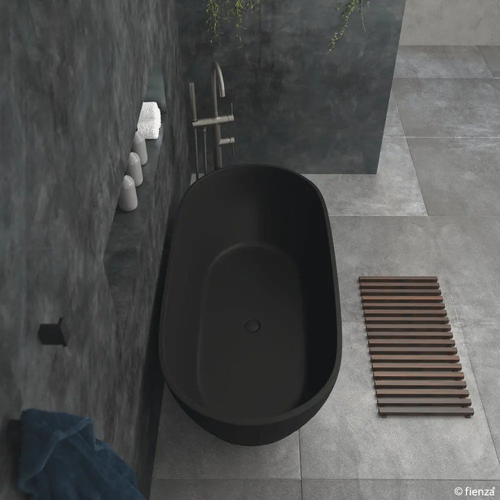 LUCIANA Matte Black Stone Bath 1500 &amp; 1690mm with overflow Fienza