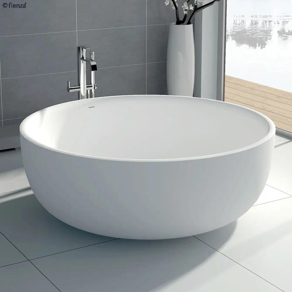 SHINTO Matte White freestanding cast Stone Bath with overflow Fienza