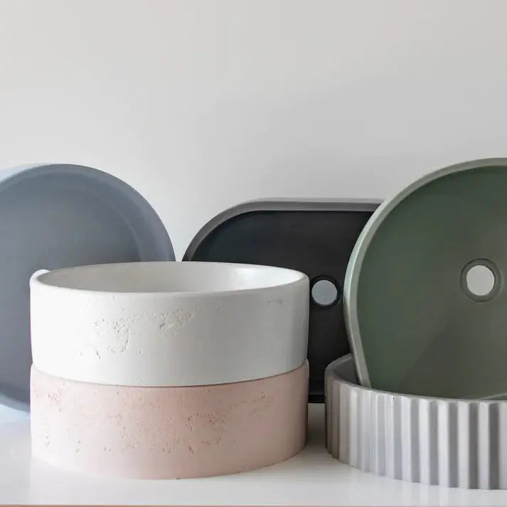 Round Concrete Textured Basin Sticks and Stone Co