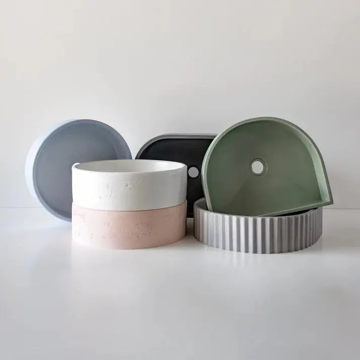 Half Moon Ribbed Concrete Basin Sticks and Stone Co