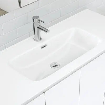 JOLI Ceramic Basin-Tops 600, 750, 900, 1200mm, Gloss White (On Display) &amp; Matte White Fienza
