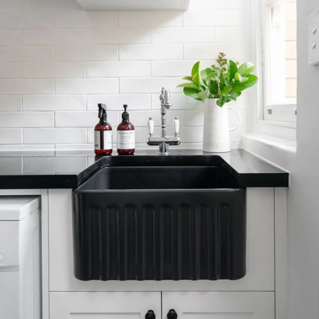 Novi 50 x 46 Fine Fireclay Matte Black Butler Sink overflow optional Turner Hastings