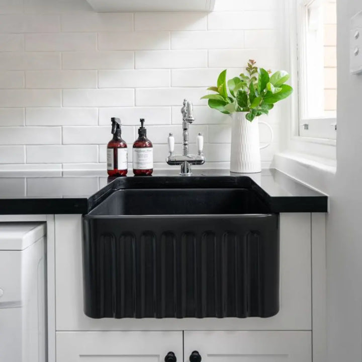 Novi 50 x 46 Fine Fireclay Matte Black Butler Sink overflow optional Turner Hastings