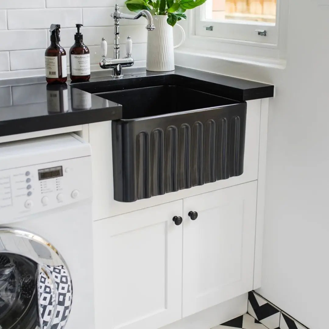 Novi 50 x 46 Fine Fireclay Matte Black Butler Sink overflow optional Turner Hastings