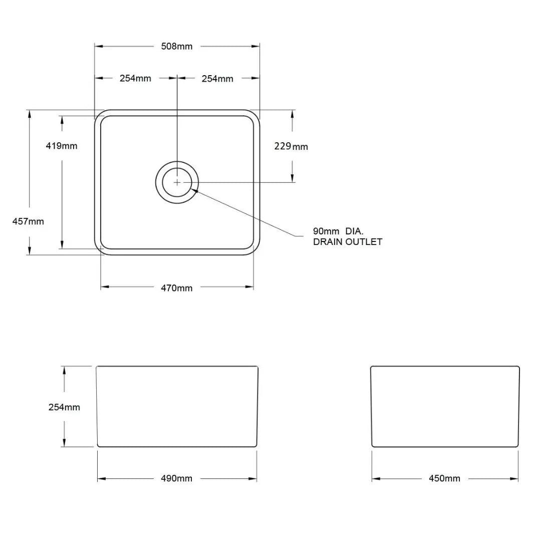 Novi 50 x 46 Fine Fireclay Matte Black Butler Sink overflow optional Turner Hastings