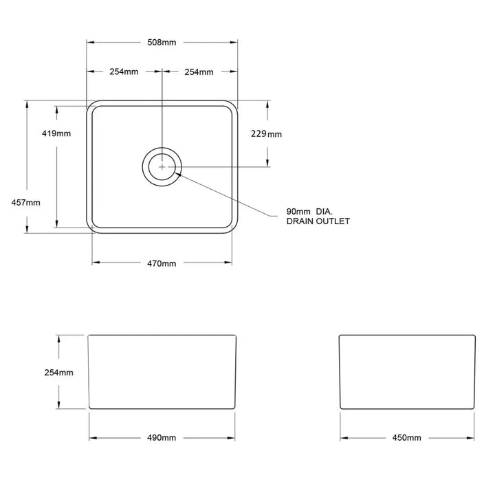 Novi 50 x 46 Fine Fireclay Matte Black Butler Sink overflow optional Turner Hastings