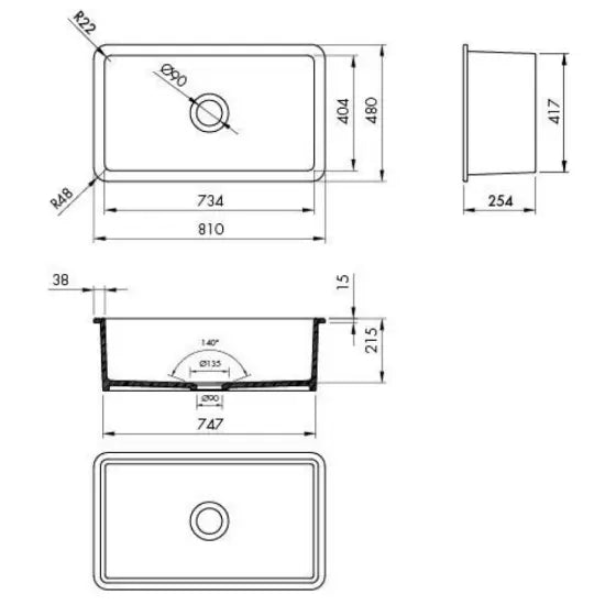 Cuisine 81 x 48 Inset / Undermount Fine Fireclay Sink Gloss white &amp; Matte White Turner Hastings