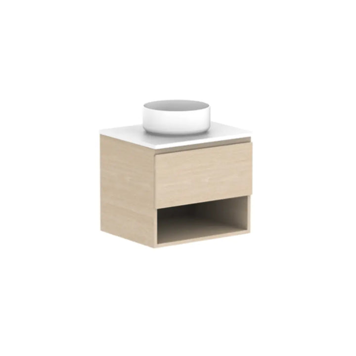 Glacier Full Depth, Shelf, Slim Vanity with stone top ADP