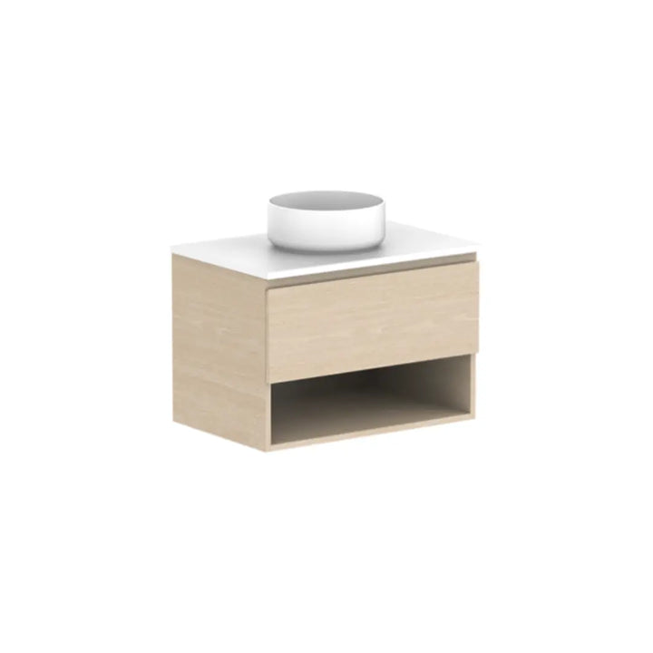Glacier Full Depth, Shelf, Slim Vanity with stone top ADP