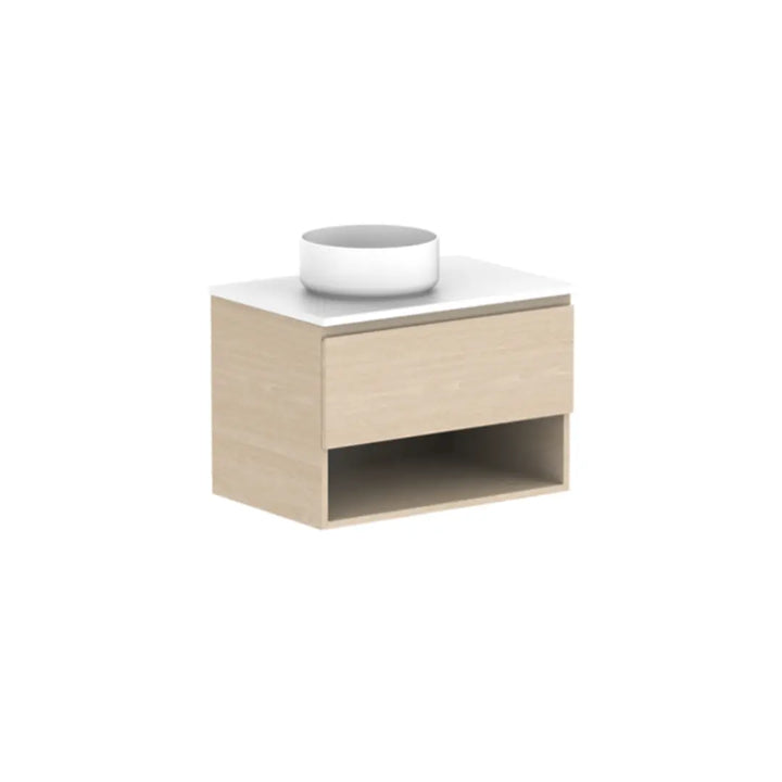 Glacier Full Depth, Shelf, Slim Vanity with stone top ADP