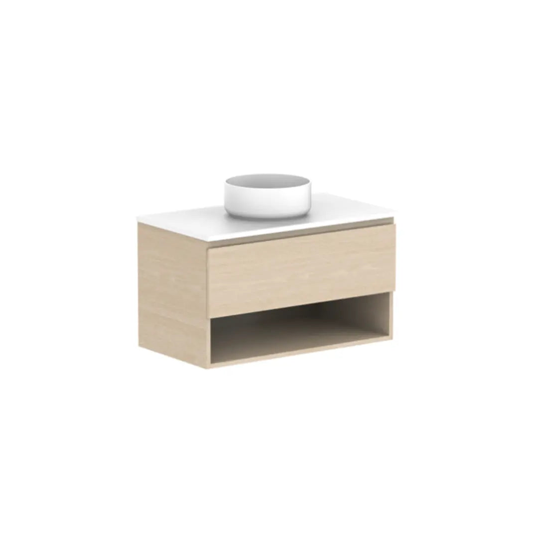 Glacier Full Depth, Shelf, Slim Vanity with stone top ADP