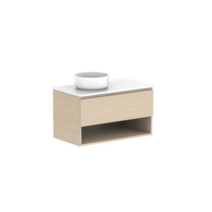 Glacier Full Depth, Shelf, Slim Vanity with stone top ADP