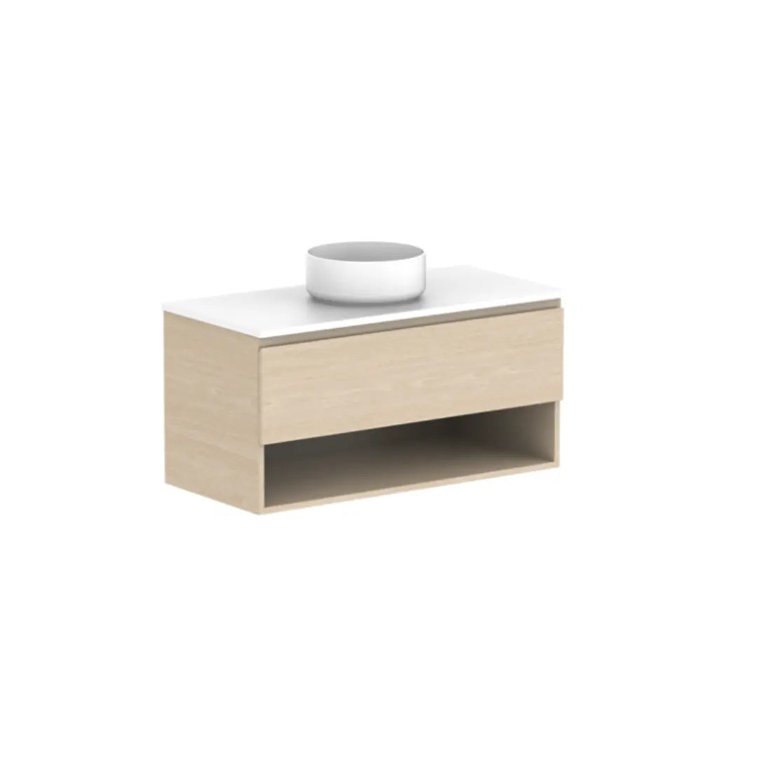 Glacier Full Depth, Shelf, Slim Vanity with stone top ADP