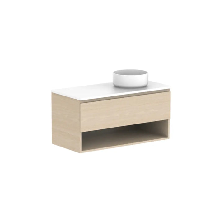 Glacier Full Depth, Shelf, Slim Vanity with stone top ADP