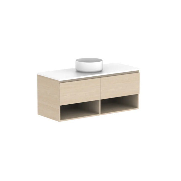 Glacier Full Depth, Shelf, Slim Vanity with stone top ADP