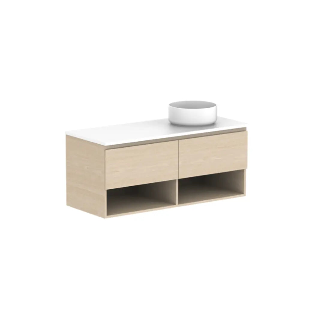 Glacier Full Depth, Shelf, Slim Vanity with stone top ADP
