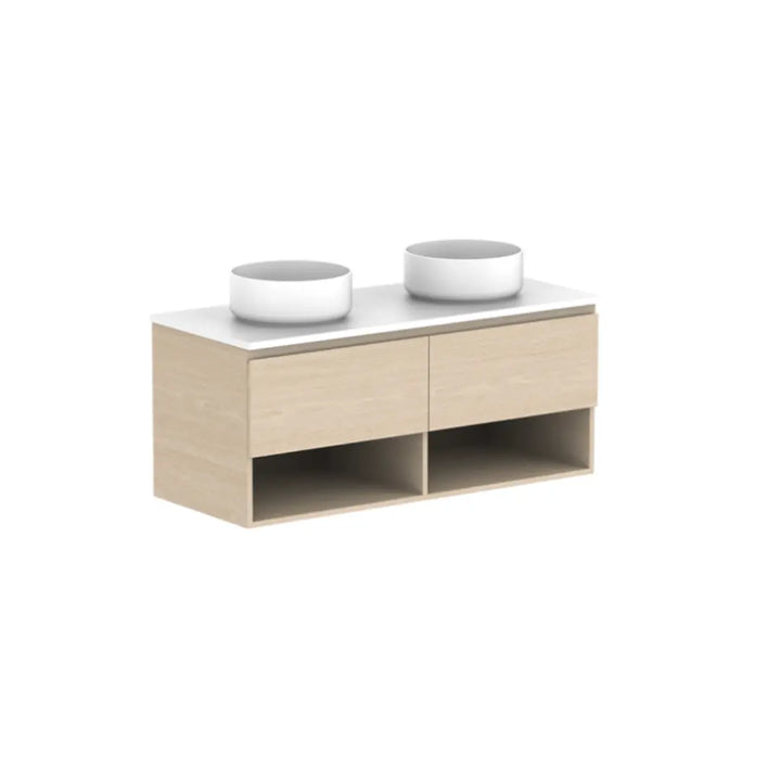 Glacier Full Depth, Shelf, Slim Vanity with stone top ADP