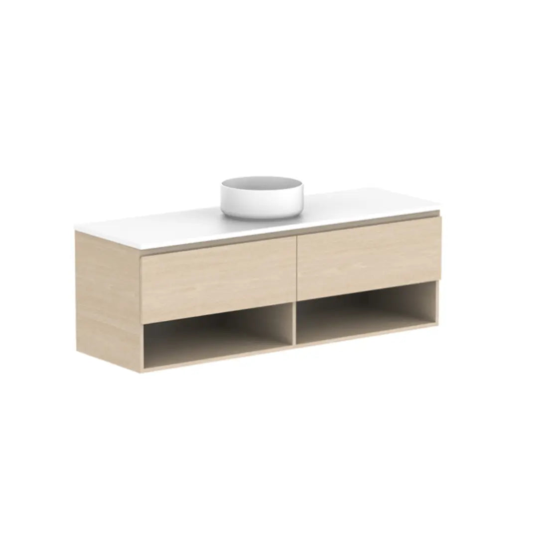 Glacier Full Depth, Shelf, Slim Vanity with stone top ADP