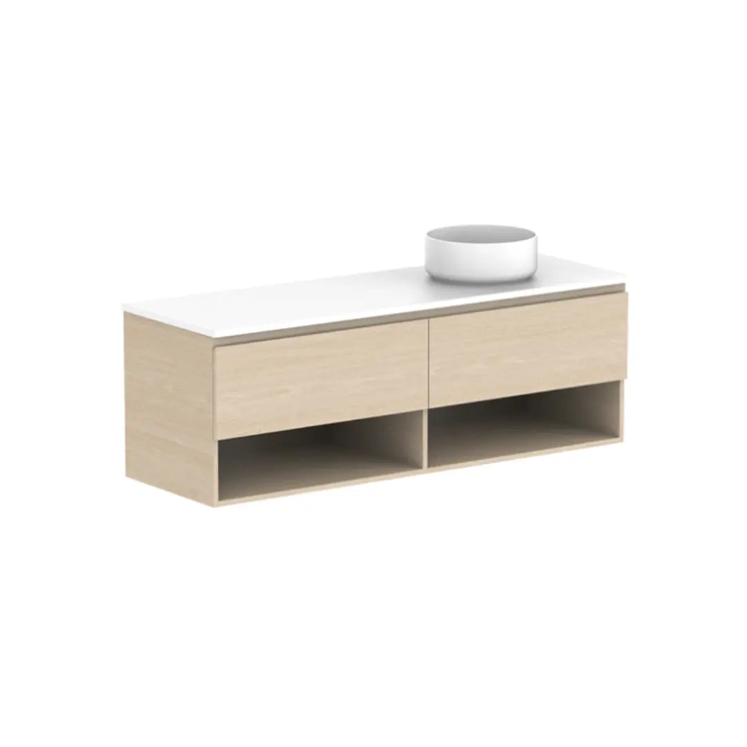 Glacier Full Depth, Shelf, Slim Vanity with stone top ADP