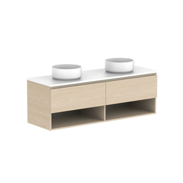 Glacier Full Depth, Shelf, Slim Vanity with stone top ADP