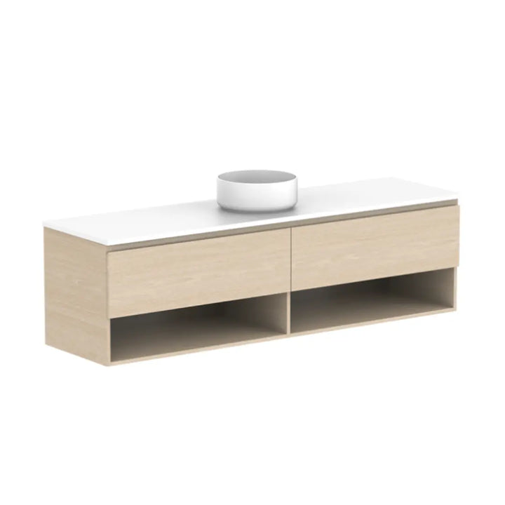 Glacier Full Depth, Shelf, Slim Vanity with stone top ADP