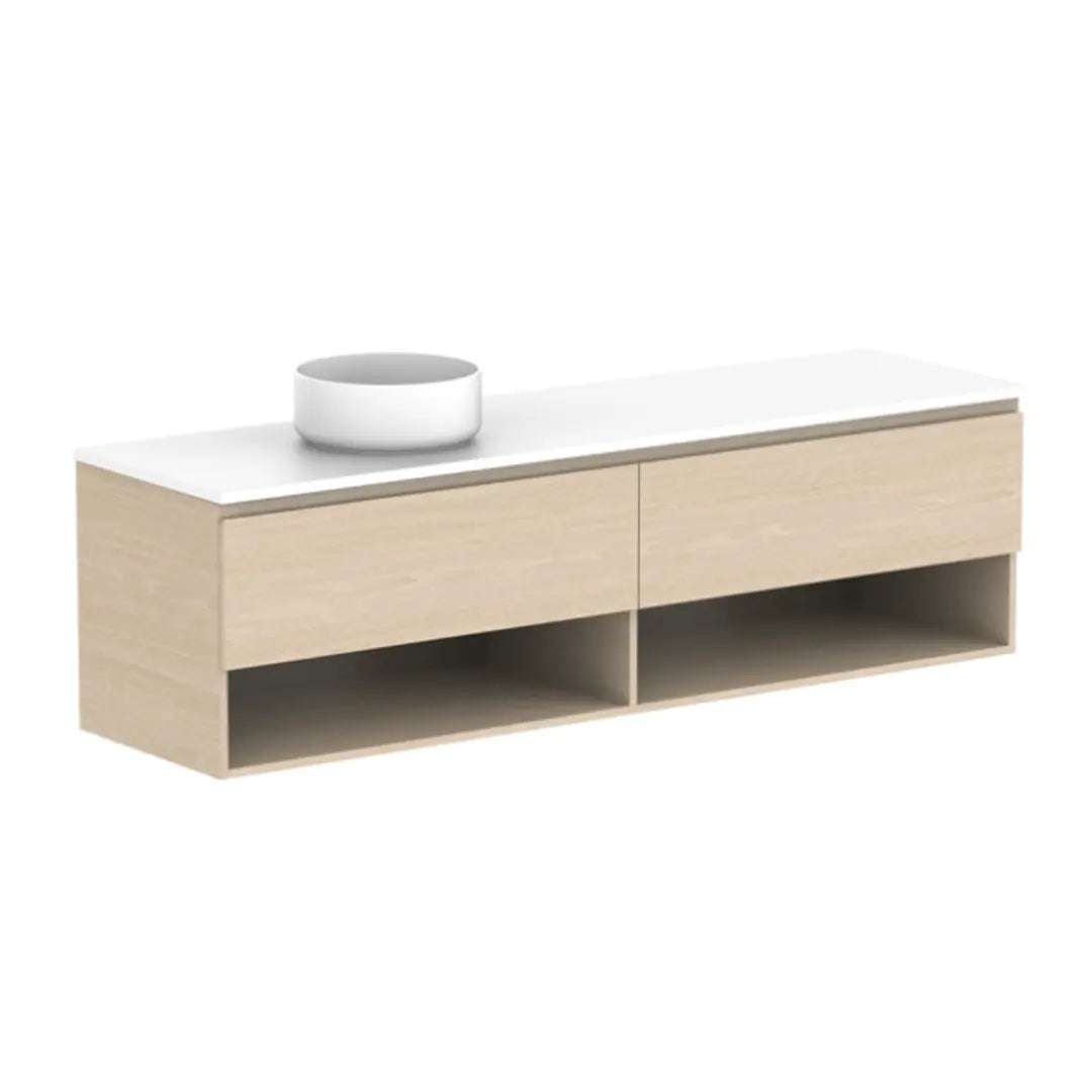 Glacier Full Depth, Shelf, Slim Vanity with stone top ADP