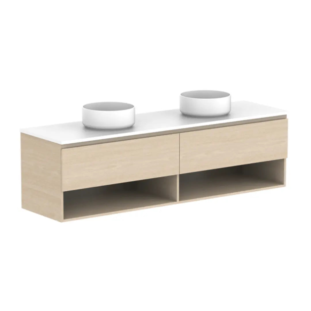 Glacier Full Depth, Shelf, Slim Vanity with stone top ADP