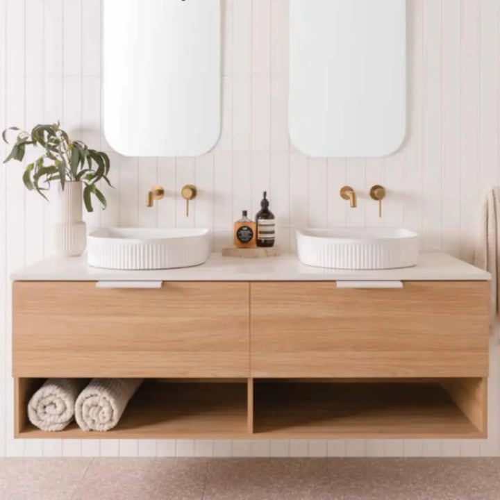 Glacier Full Depth, Shelf, Slim Vanity with stone top ADP