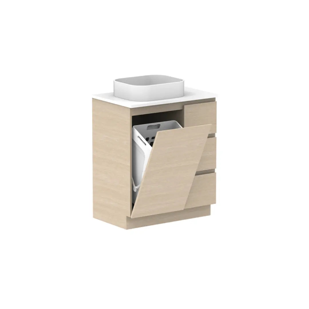 Glacier Hamper Vanity Trio with stone top ADP