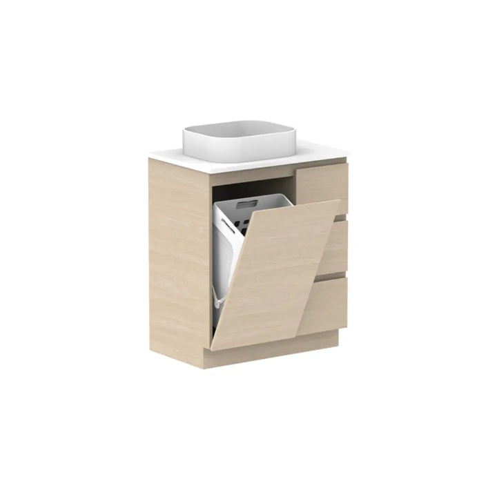 Glacier Hamper Vanity Trio with stone top ADP