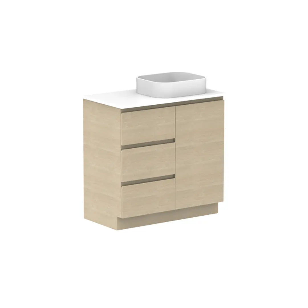 Glacier Hamper Vanity Trio with stone top ADP