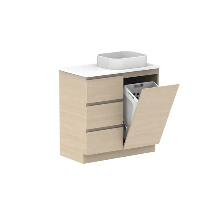 Glacier Hamper Vanity Trio with stone top ADP