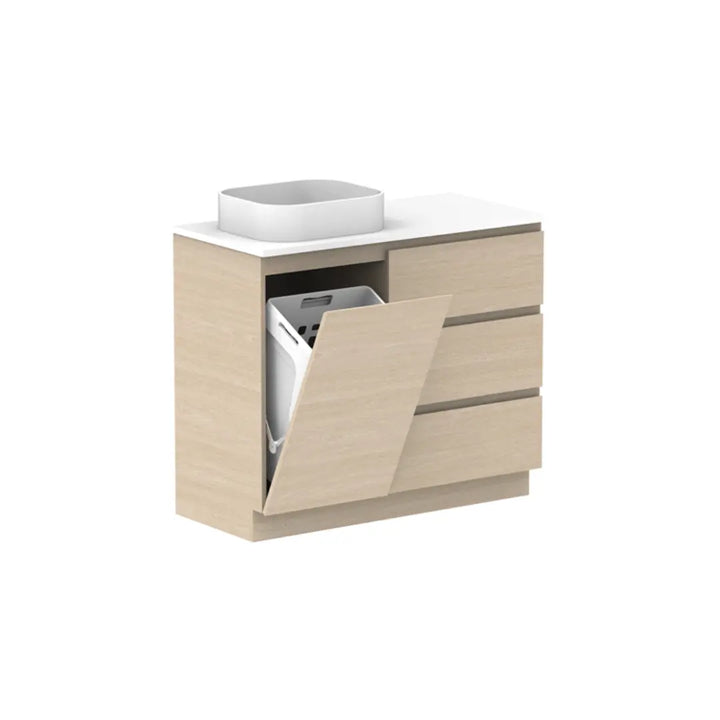 Glacier Hamper Vanity Trio with stone top ADP