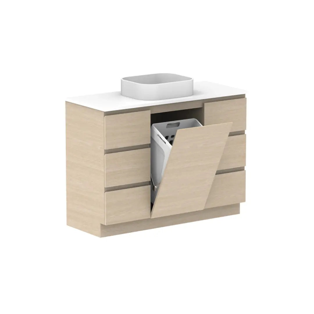 Glacier Hamper Vanity Trio with stone top ADP