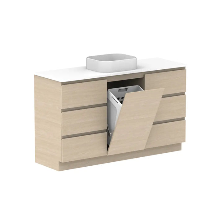 Glacier Hamper Vanity Trio with stone top ADP