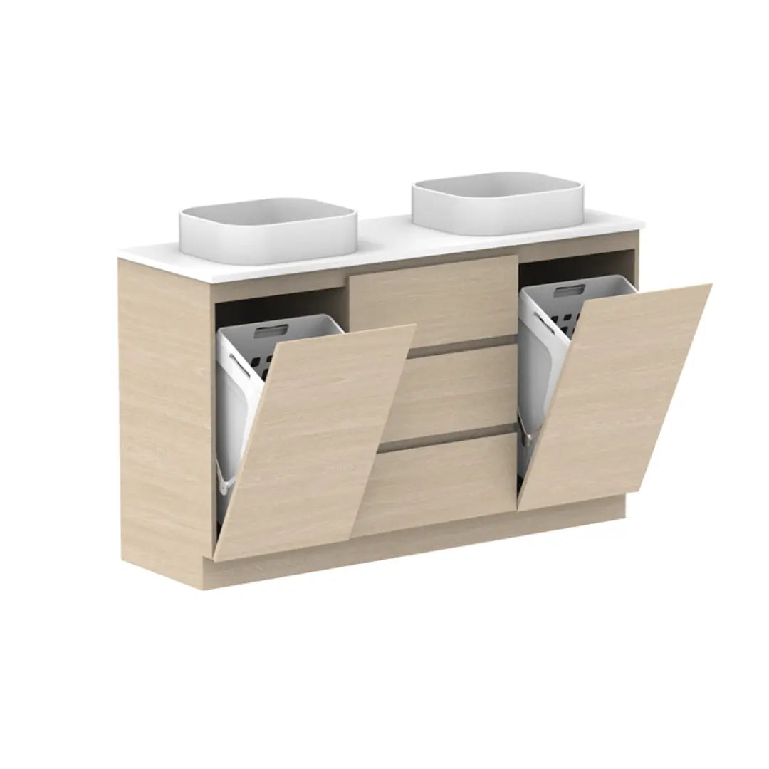 Glacier Hamper Vanity Trio with stone top ADP