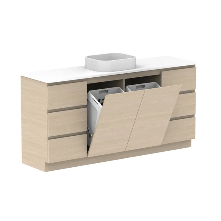 Glacier Hamper Vanity Trio with stone top ADP