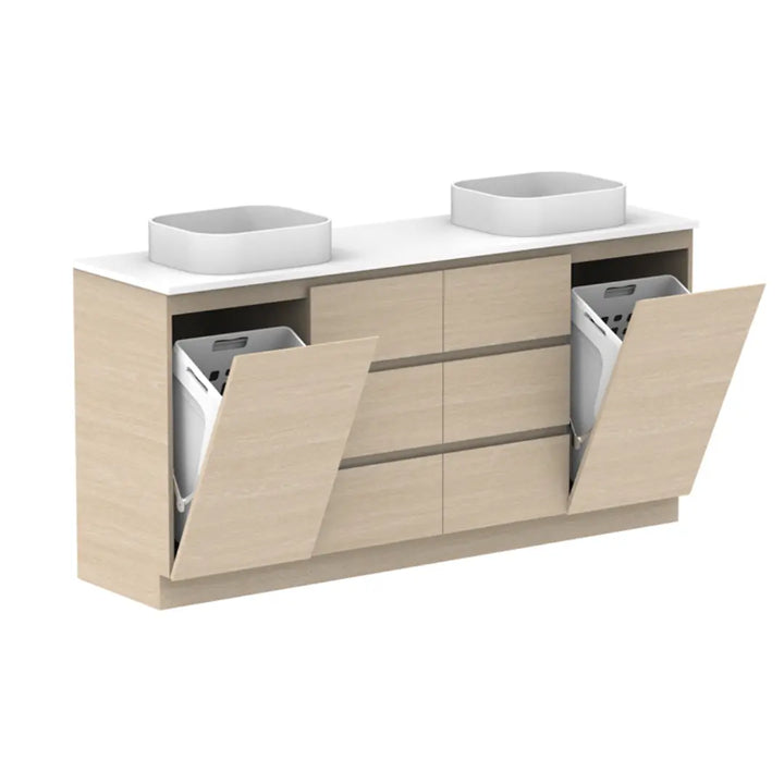Glacier Hamper Vanity Trio with stone top ADP
