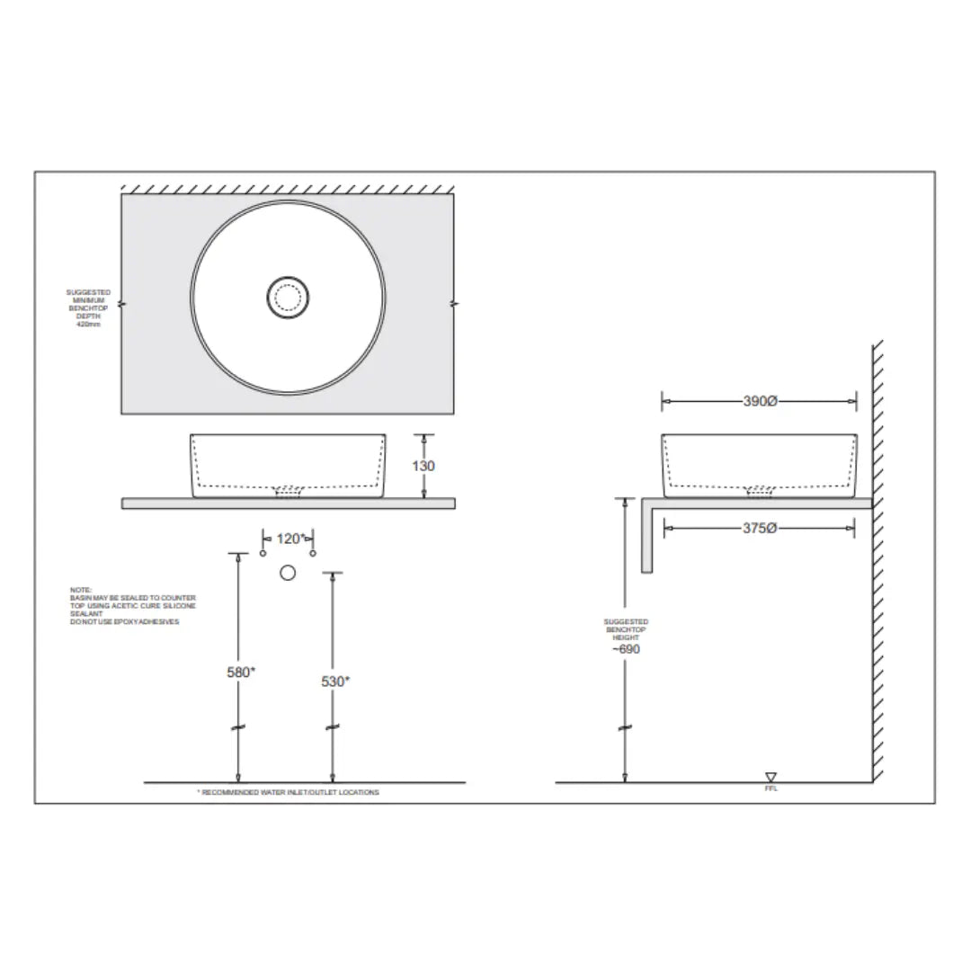 VENEZIA Round Counter Top Basin Johnson Suisse