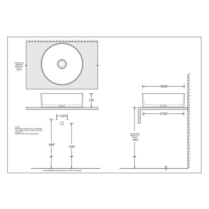 VENEZIA Round Counter Top Basin Johnson Suisse