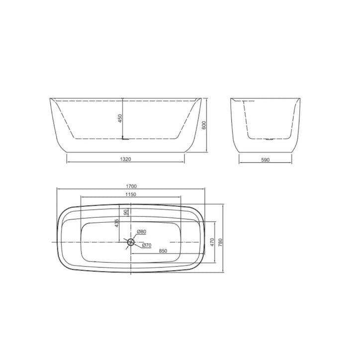 Terriccio 1500mm or 1700mm Matte White acrylic Bath Belbagno