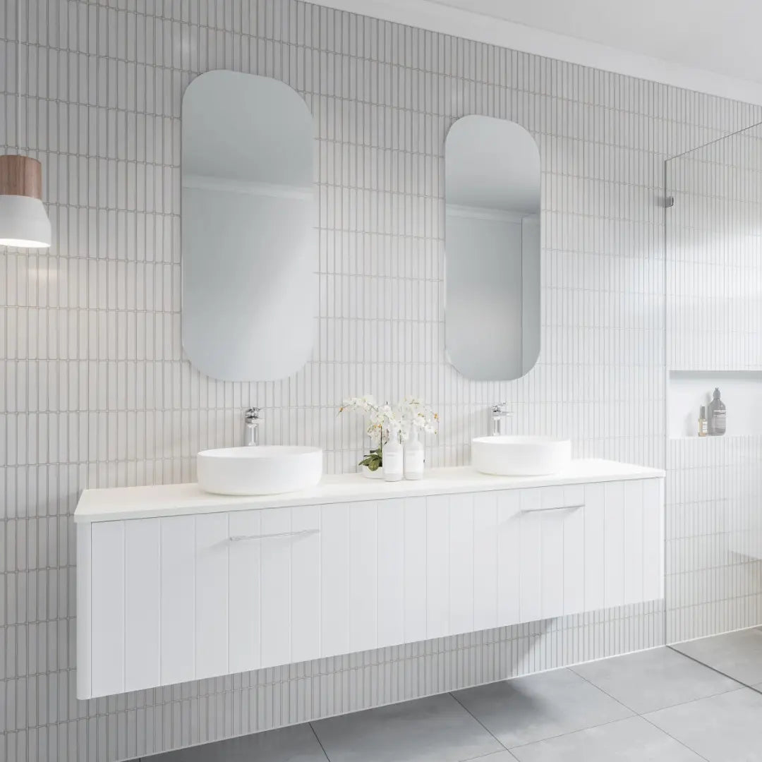 SABA Wall Hung Vanity with silk surface top and basin Timberline
