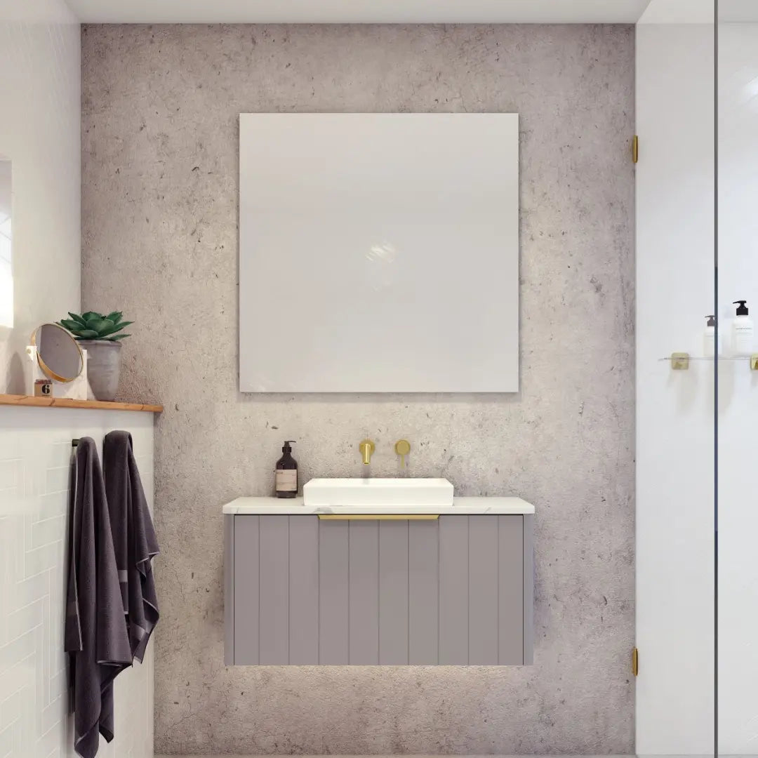 SABA Wall Hung Vanity with silk surface top and basin Timberline
