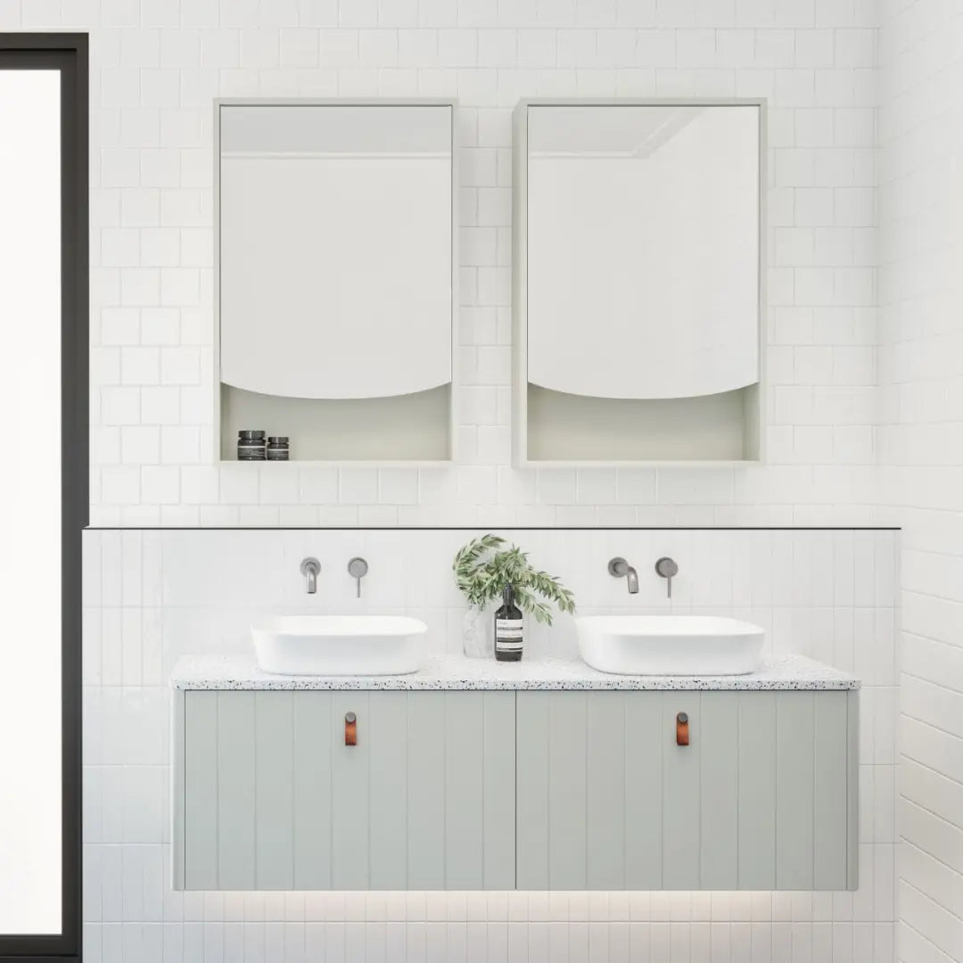 SABA Wall Hung Vanity with silk surface top and basin Timberline
